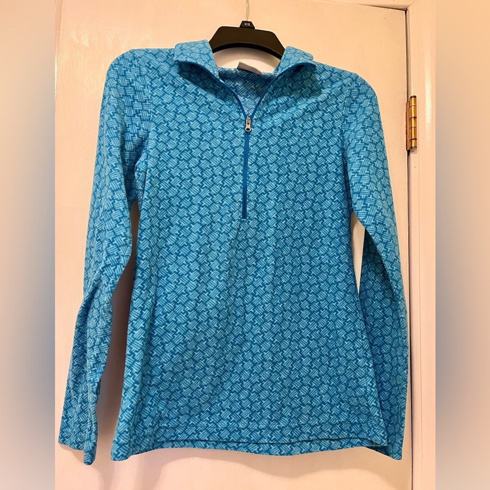 Columbia Blue Patterned Half Zip Pullover Fleece Long Sleeve Shirt Top Size Sm